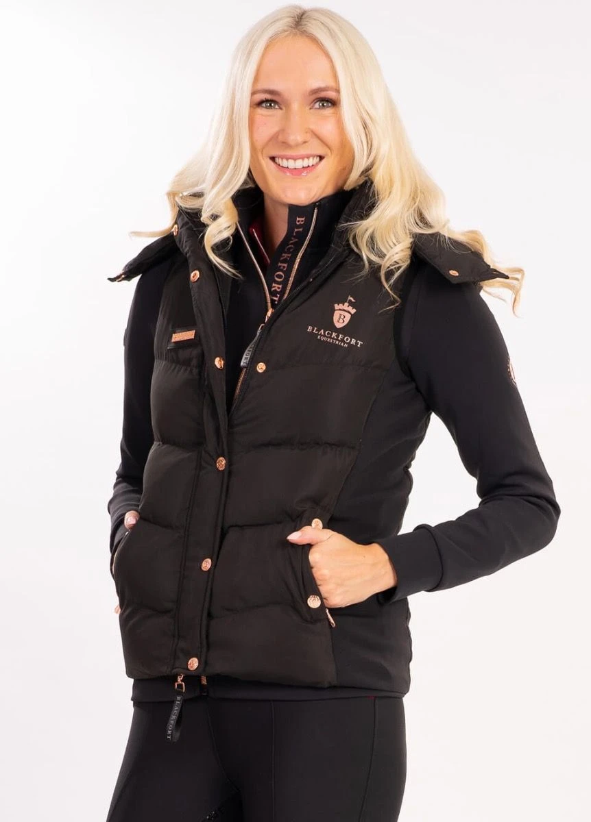 Blackfort Equestrian Puffa Hooded Gilet - Black/Rose Gold 1 Blackfort Equestrian Puffa Hooded Gilet - Black/Rose Gold