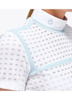 Cavalleria Toscana Jacquard Competition Polo - White/Blue -Ridingwear Sales Store ct polo white 3rdy