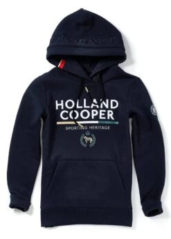 Holland Cooper Tri Colour Crest Hoodie - Ink Navy -Ridingwear Sales Store hctricresthoodink4rdy