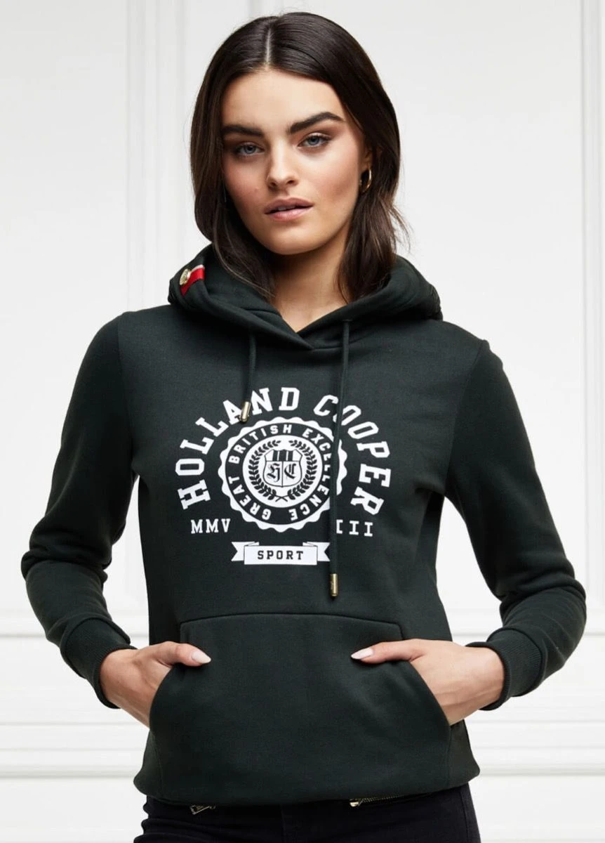 Holland Cooper Collegiate Flock Hoodie - Racing Green 1 Holland Cooper Collegiate Flock Hoodie - Racing Green