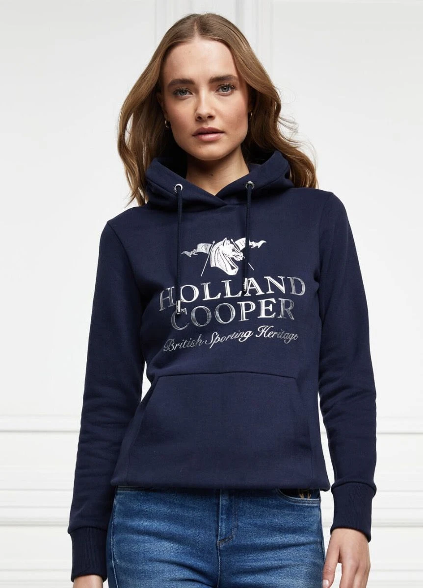 Holland Cooper Hickstead Logo Hoodie - Ink Navy 1 Holland Cooper Hickstead Logo Hoodie - Ink Navy